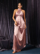 Satin Rose Pink Halter Asymmetrical Gown